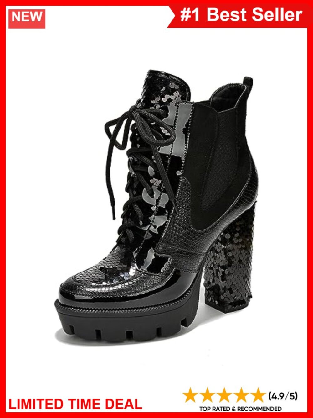 Rhinestone Cowboy Booties Pointed Toe Block Heel Lace-Up Western Ankle Boots